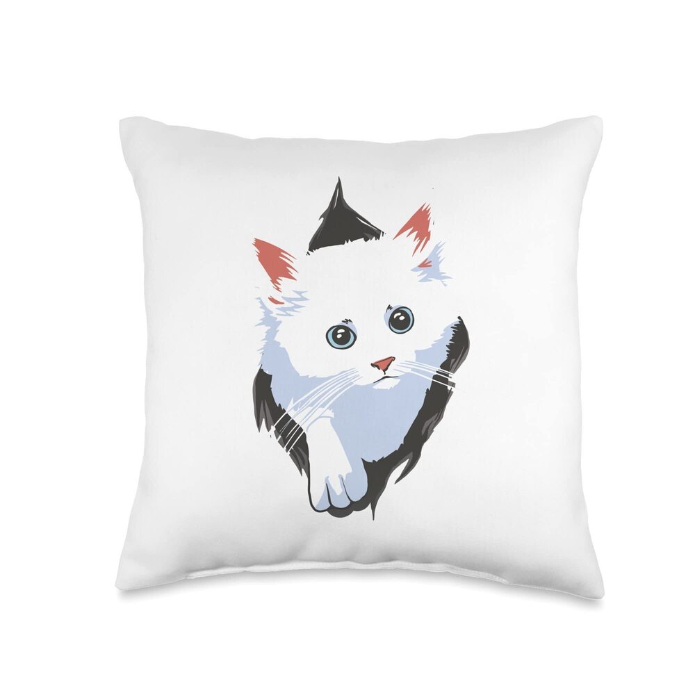 5981 White cute cat retro Throw Pillow